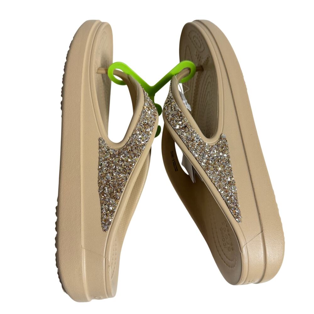 NWT Crocs Women Sloane Glitter Flip Flops Tan/Gold Shimmer comfy platform size 9 - Picture 12 of 14